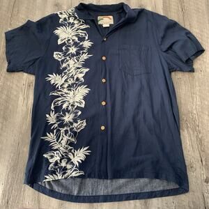 Vintage Paradise Found Hawaiian Shirt Mens Sz Medium Blue Rayon Floral Button Up